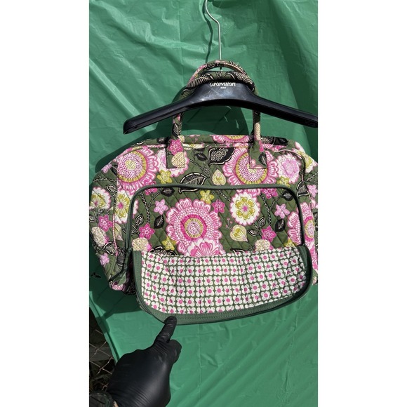 Vera Bradley Floral Quilted Diaper Bag Baby Bag Green Pink - Picture 4 of 9